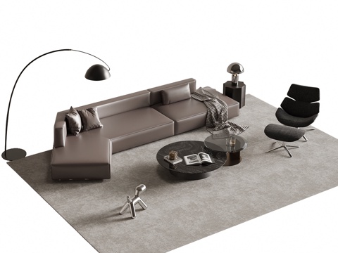 现代意式沙发茶几组合su模型