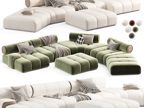  现代意式 Saloni 布艺皮革模块沙发3d模型 