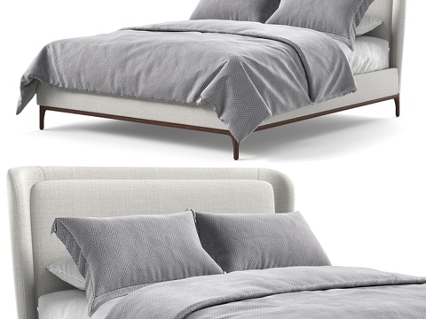  现代布艺双人床3d模型 