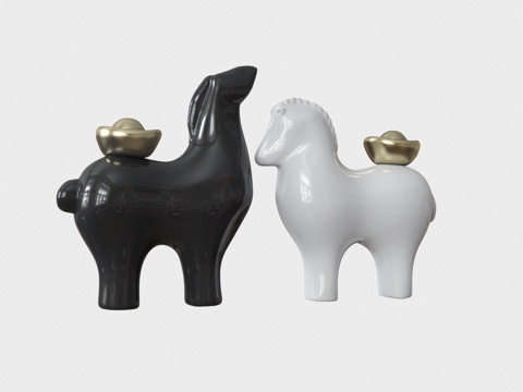  现代风格马上有钱雕塑3d模型 