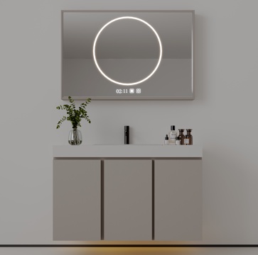 现代极简洗手台 中古浴室柜 台盆柜 装饰品摆件 镜子 水龙头su模型