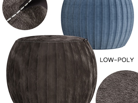  天鹅绒褶皱圆凳3d模型 