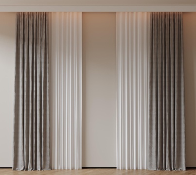  现代通用窗帘 中古布帘窗纱 纱帘 百叶帘 素色帘 纯色窗帘su模型 