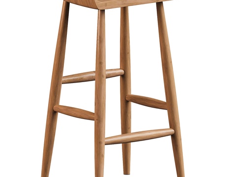  新中式侘寂木质吧台椅3d模型 