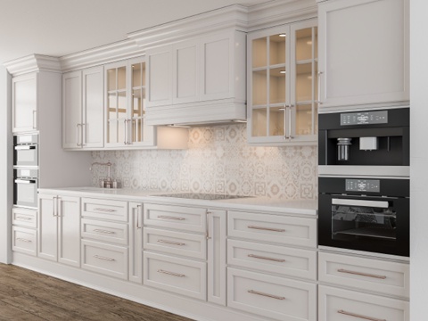  新古典奶油色厨房3d模型 