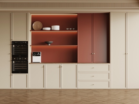  法式奶油风酒柜 餐边柜3d模型 