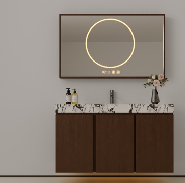 现代极简洗手台 中古浴室柜 台盆柜 装饰品摆件 镜子 水龙头su模型