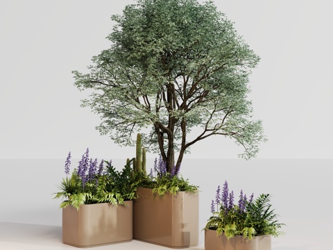  现代花盆盆栽植物su模型 