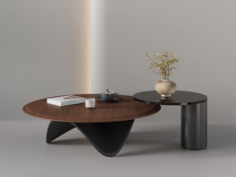  中古风茶几 组合茶几 圆形茶几3d模型 