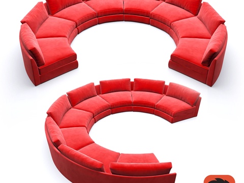  红色圆形派对沙发3d模型 