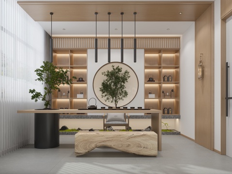  茶室包间茶桌椅3d模型 