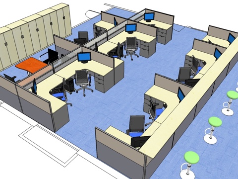 办公桌 工位 屏风卡位 办公椅 文件柜su模型 