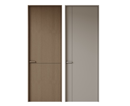  现代极简单开门 中古房间门 卧室门 平板门 实木门 平开门su模型 