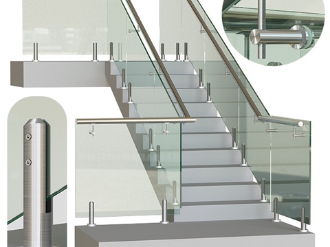  迷你支架玻璃栏杆 43d模型 