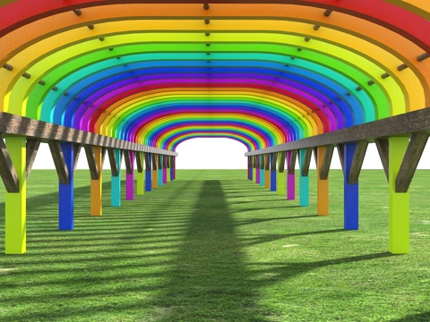 现代连廊 不锈钢廊架 彩虹廊架 网红廊架 游乐场通道 景观过3d模型