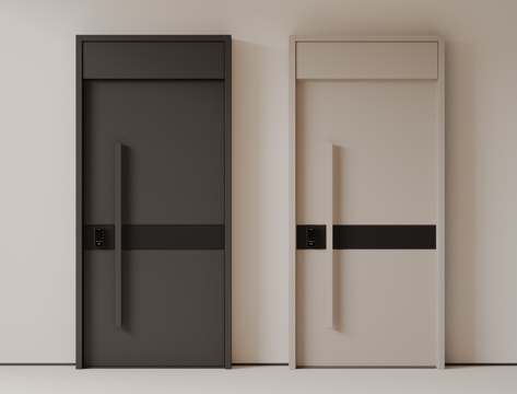 现代极简单开门 中古防盗门 通顶入户门 子母门 密码门 别墅su模型