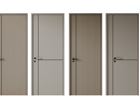 现代极简单开门 中古房间门 卧室门 平板门 实木门 平开门su模型