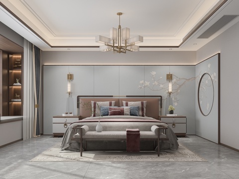  新中式卧室床壁灯3d模型 