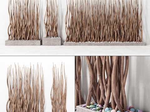  矩形混凝土枝形花盆    矩形枝形花盆3d模型 