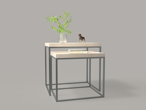  现代金属大理石双层方形边几3d模型 