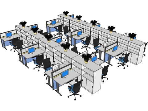  办公桌 工位 屏风卡位 办公椅 文件柜su模型 