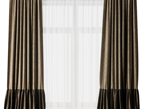  新中式轻奢儿童布艺窗帘3d模型 