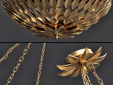 Crystorama 羽毛胸针古金吊灯3d模型 