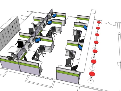  办公桌 工位 屏风卡位 办公椅 文件柜su模型 