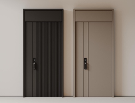 现代极简单开门 中古防盗门 通顶入户门 子母门 密码门 别墅su模型