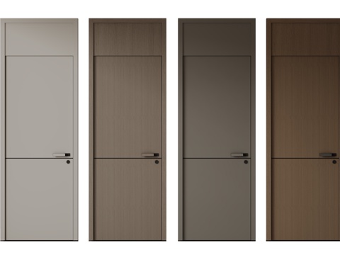 现代极简单开门 中古房间门 卧室门 平板门 实木门 平开门su模型