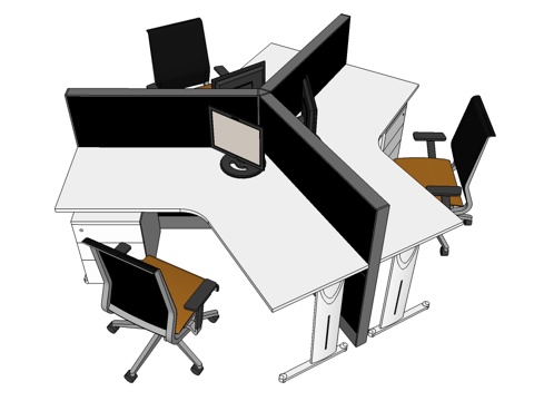 办公桌 工位 屏风卡位 办公椅su模型