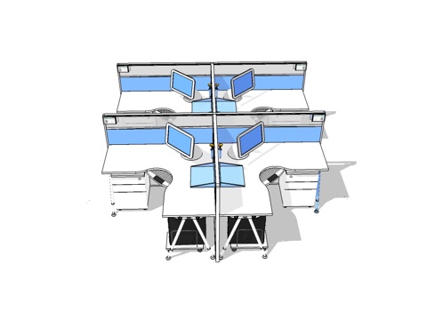  办公桌 工位 屏风卡位 办公椅 文件柜su模型 