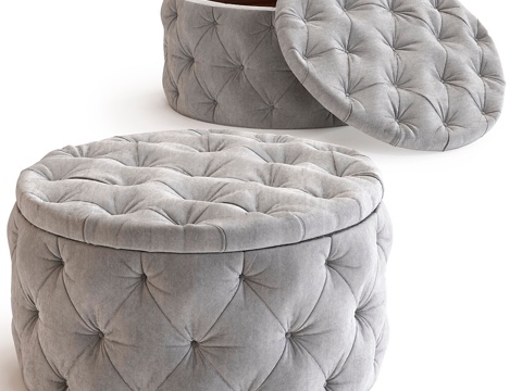  座椅储物柜 圆形天鹅绒银3d模型 