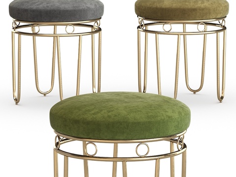  灰色亚麻凳配金色腿3d模型 