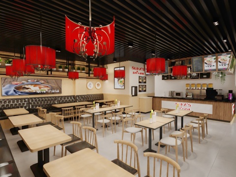  工业风餐饮店3d模型 