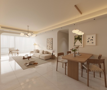  奶油客餐厅 奶油原木3d模型 