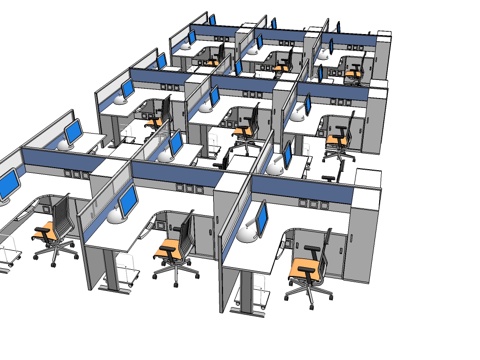  办公桌 工位 屏风卡位 办公椅 文件柜su模型 