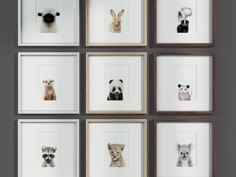  珍妮·昆创作的婴儿动物图案画。尺寸400x400毫米。3d模型 