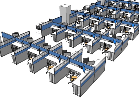  办公桌 工位 屏风卡位 办公椅 文件柜su模型 