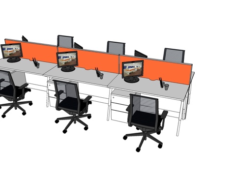  办公桌 工位 屏风卡位 办公椅 文件柜su模型 