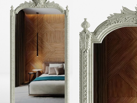  巴洛克落地雕花镜3d模型 