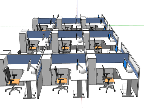  办公桌 工位 屏风卡位 办公椅 文件柜su模型 