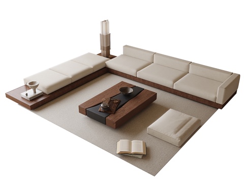  现代沙发茶几组合3d模型 