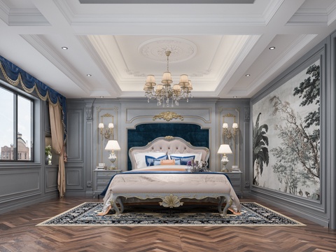  欧式卧室床3d模型 