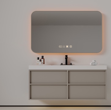 现代极简洗手台 中古浴室柜 台盆柜 装饰品摆件 镜子 卫生间su模型