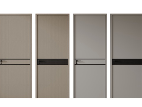 现代极简单开门 中古房间门 卧室门 平板门 实木门 平开门su模型