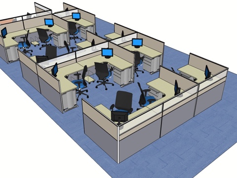  办公桌 工位 屏风卡位 办公椅 文件柜su模型 
