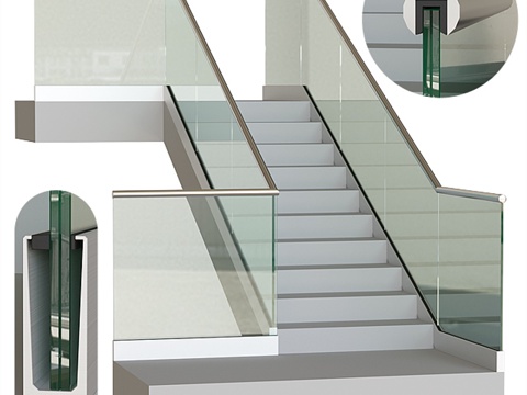  型材玻璃栏杆63d模型 