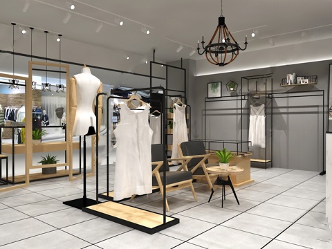  服装店专卖店 最新全套施工图 效果图合集cad施工图 