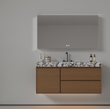 现代极简洗手台 中古浴室柜 台盆柜 装饰品摆件 镜子 卫生间su模型